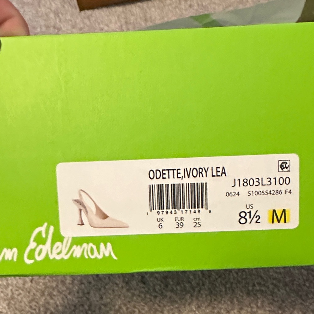 Sam Edelman Odette Ivory Slingback Pointed-Toe Pumps with Sculpted Heel - Picture 7 of 7